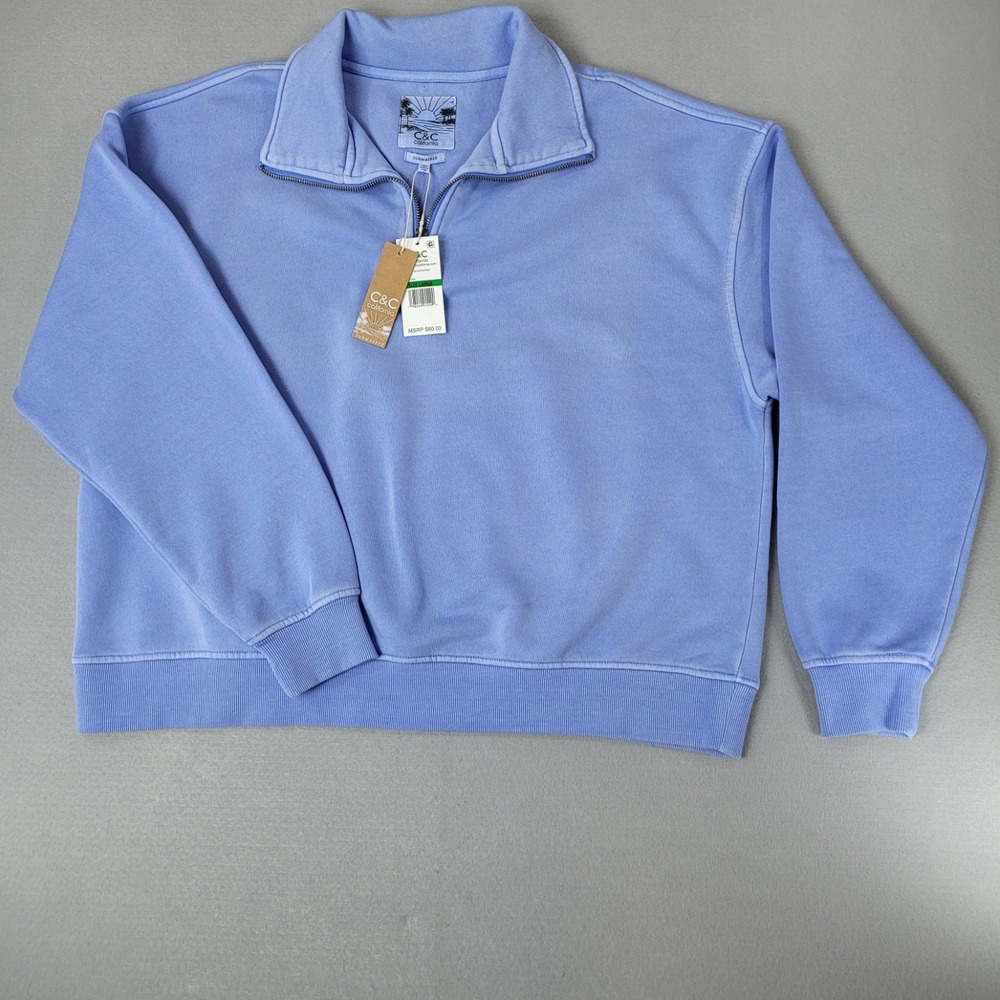 C&C California Sweatshirt Sunwashed Quarter Zip Grape Mist Blue Womens Large NWT